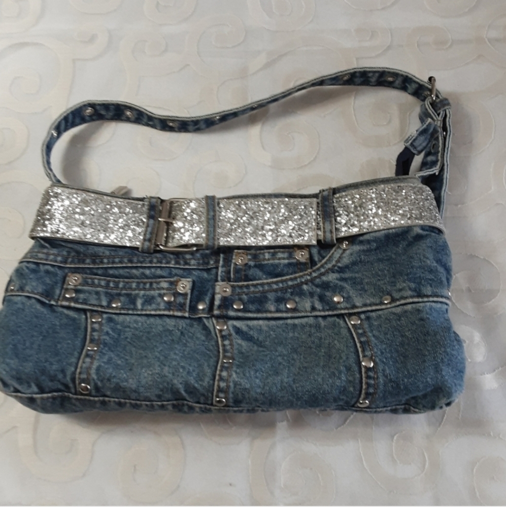 Denim jean bag with sparkly belt